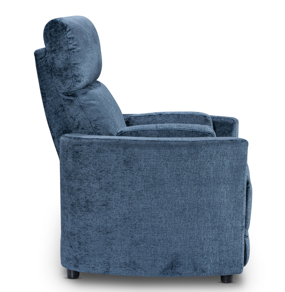 Textured Chenille Blue Margot Manual Recliner Chair Side