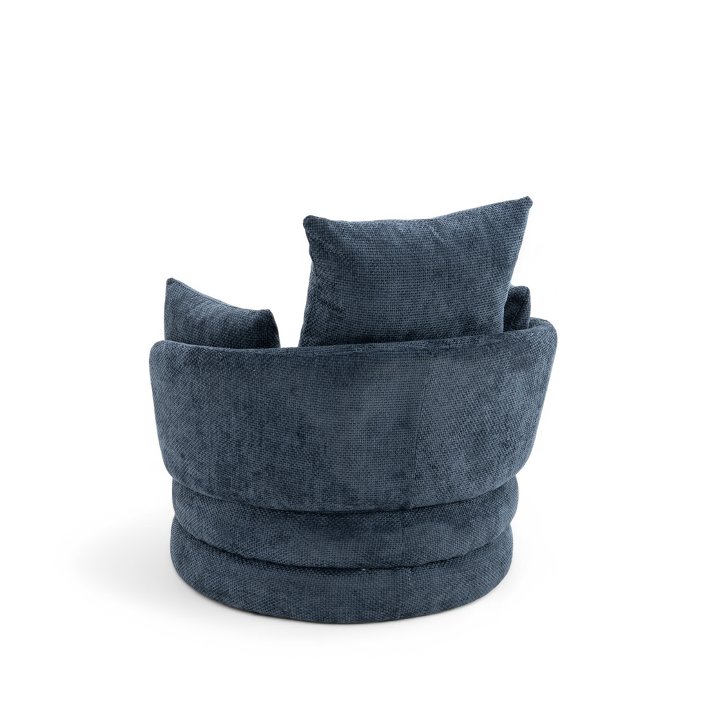 Textured Chenille Blue Teri Accent Swivel Chair Back Angle