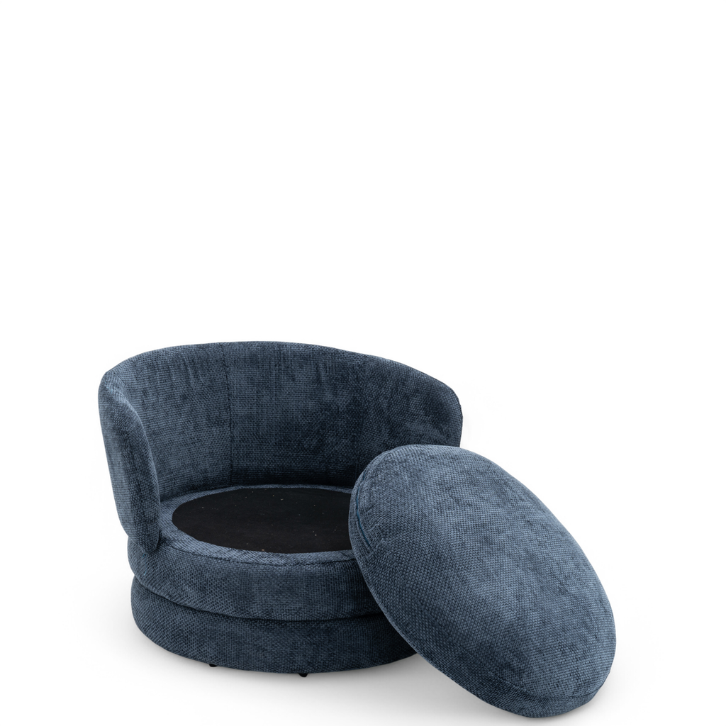Textured Chenille Blue Teri Accent Swivel Chair Seat Down
