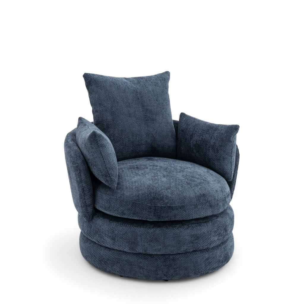 Textured Chenille Blue Teri Accent Swivel Chair Front Angle