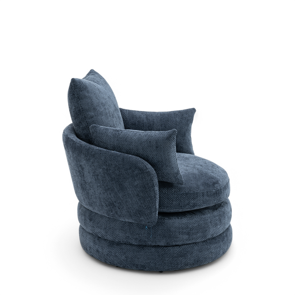Textured Chenille Blue Teri Accent Swivel Chair Side