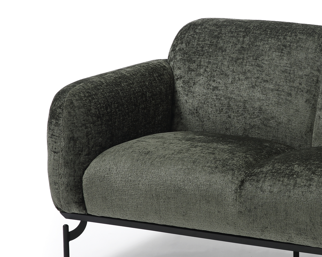 Textured Chenille Green Aria 2 Seat Accent Chair Closeup