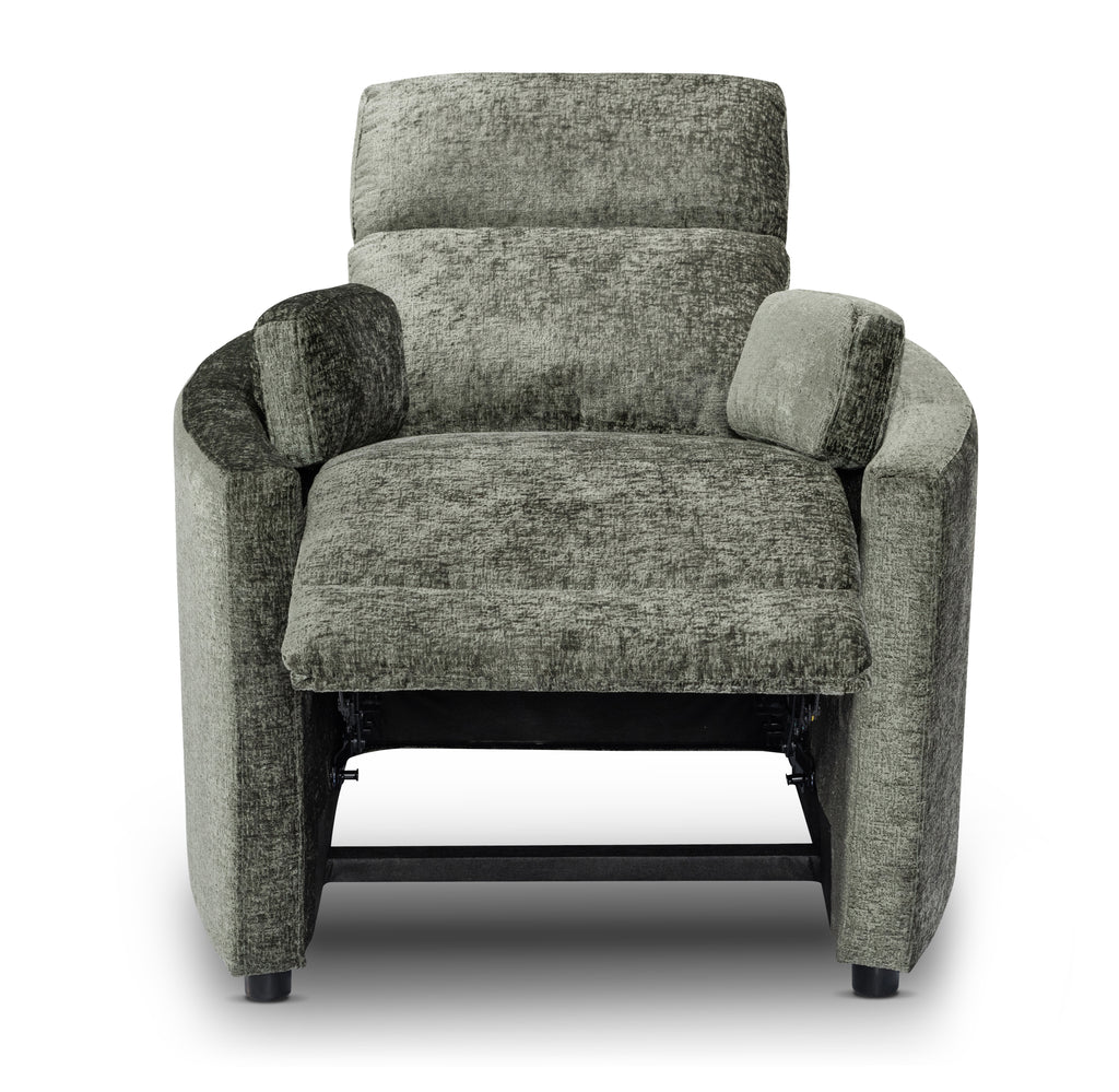 Textured Chenille Green Margot Manual Recliner Chair Front Reclined