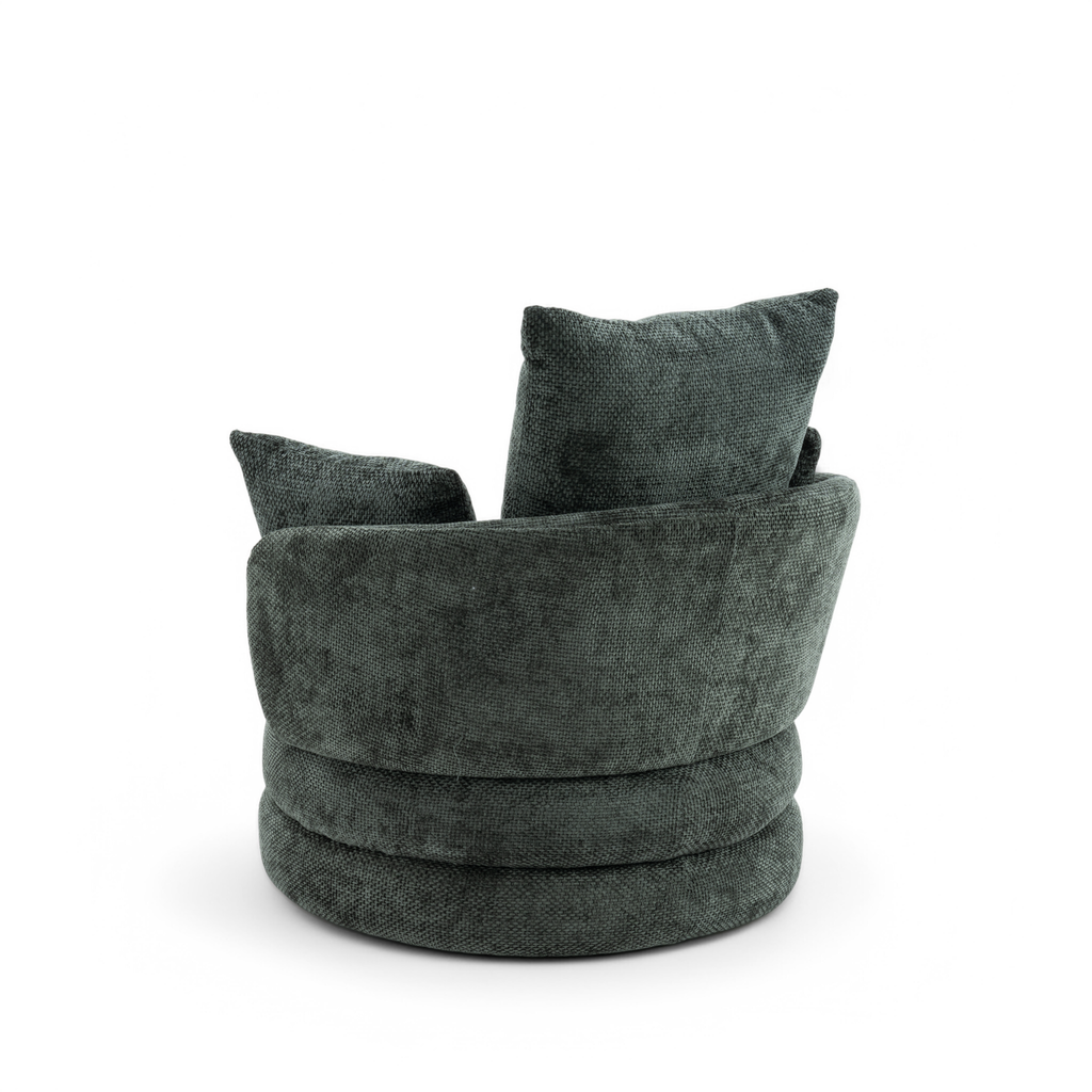 Textured Chenille Green Teri Accent Swivel Chair Back Angle