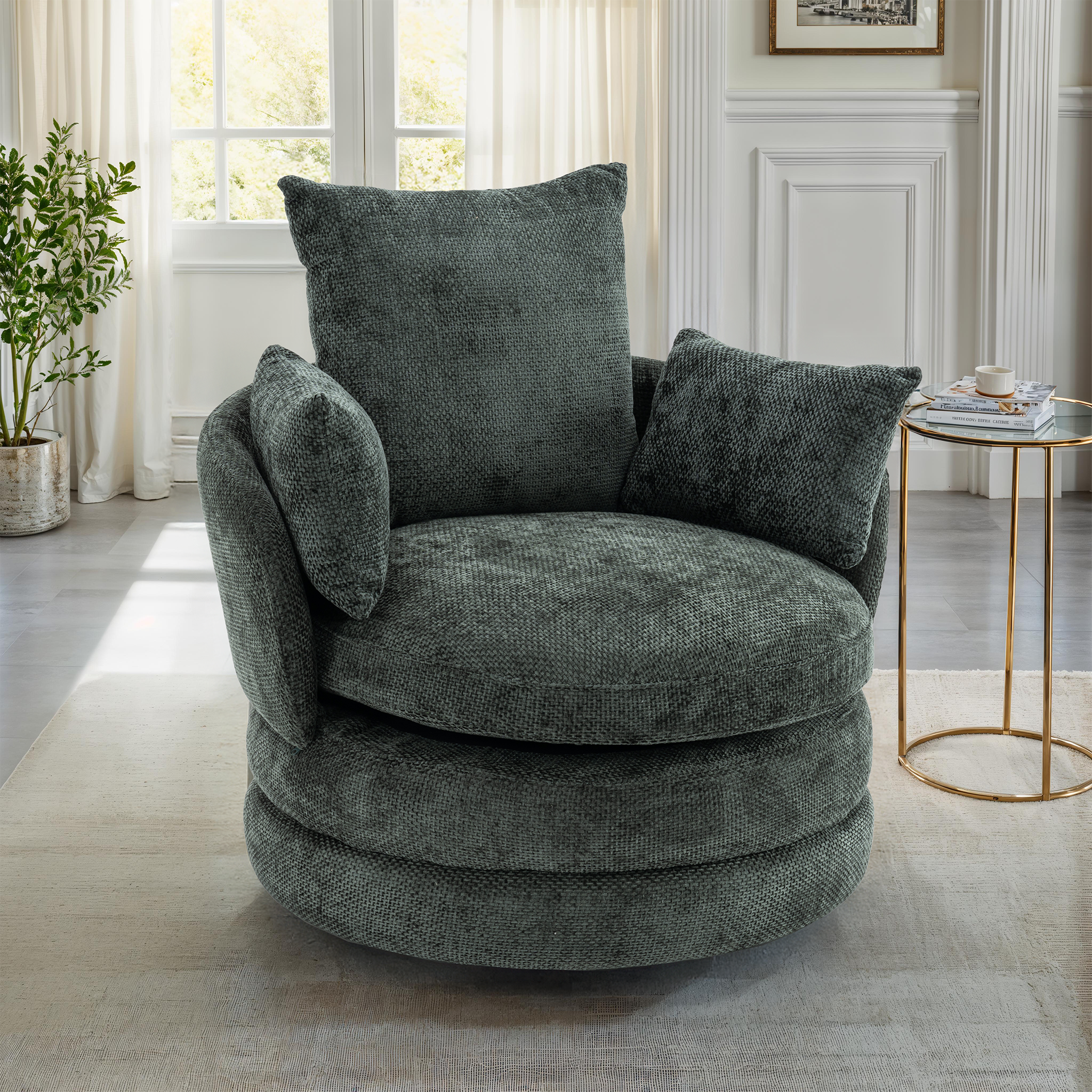 Green Chenille Armchair Woven Chenille Green Teri Accent Swivel