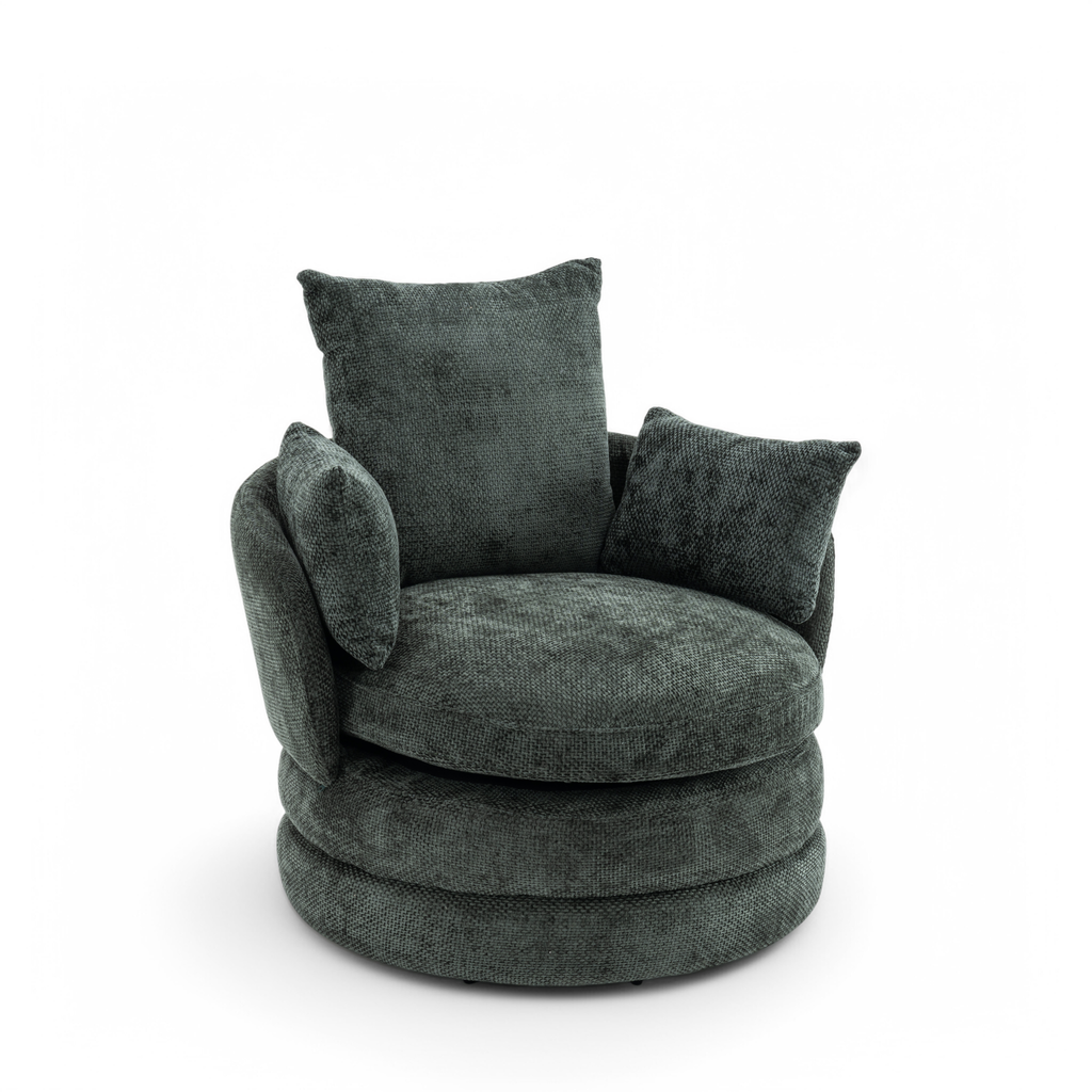 Textured Chenille Green Teri Accent Swivel Chair Front Angle