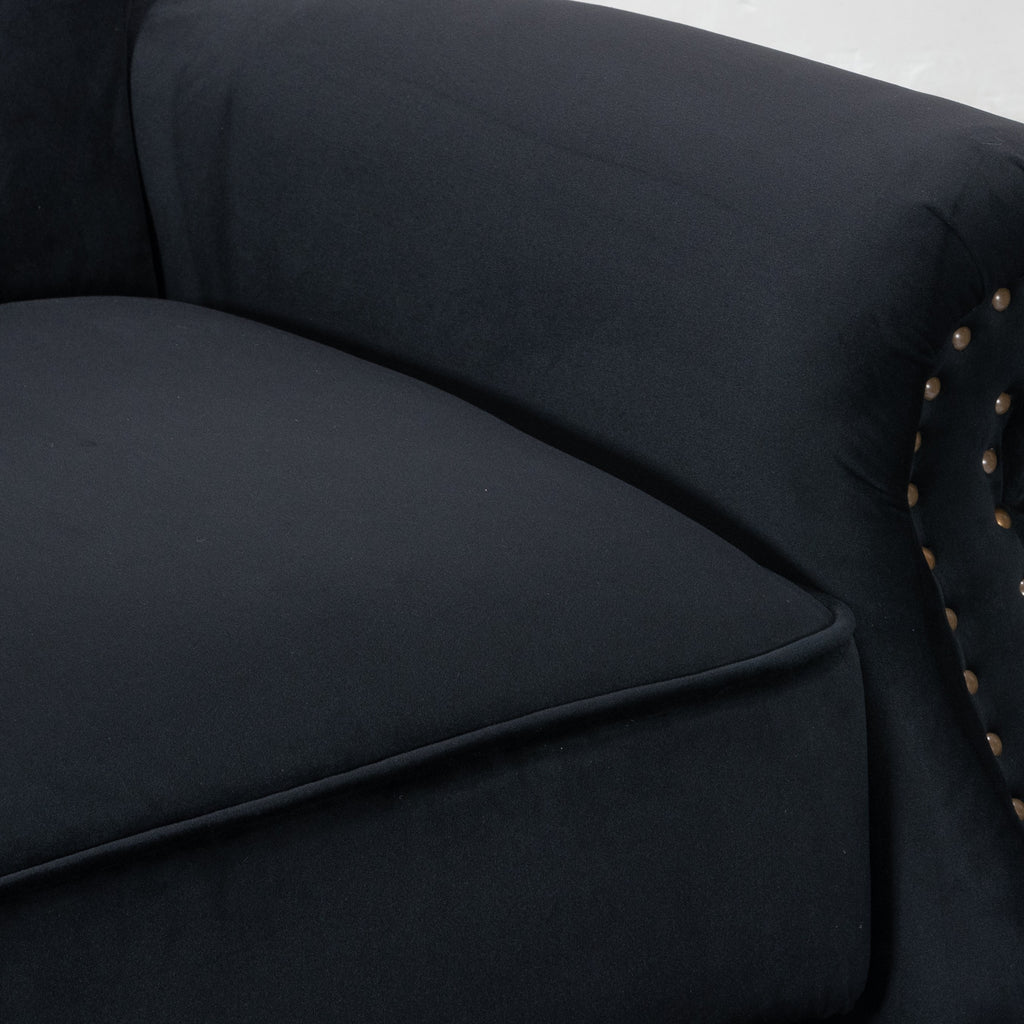 Velvet Black Buttoned Carmona Wingback Recliner Chair Closeup