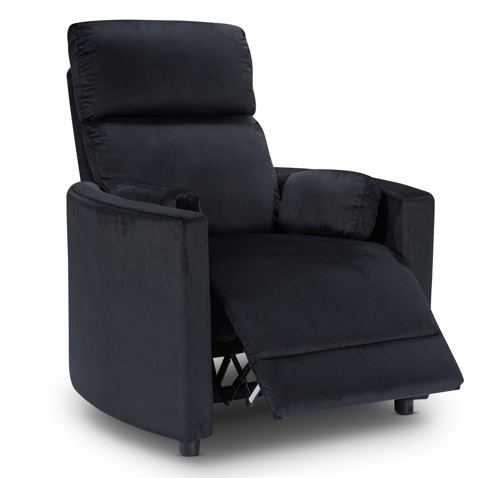 Velvet Black Margot Manual Recliner Chair Front Side Reclined