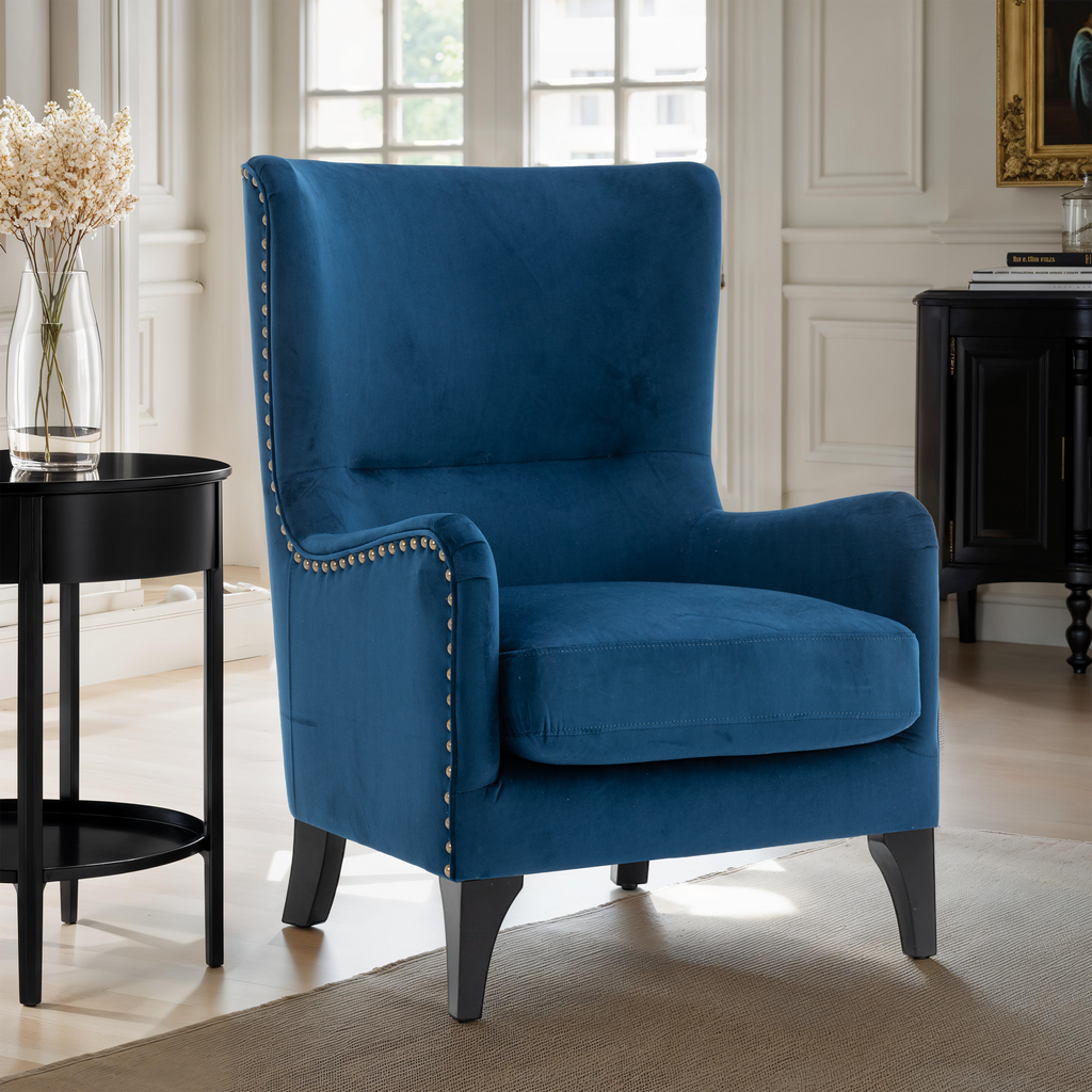 Wingback Chair Blue Linen Accent Chair Royale Wingback Arm Chair
