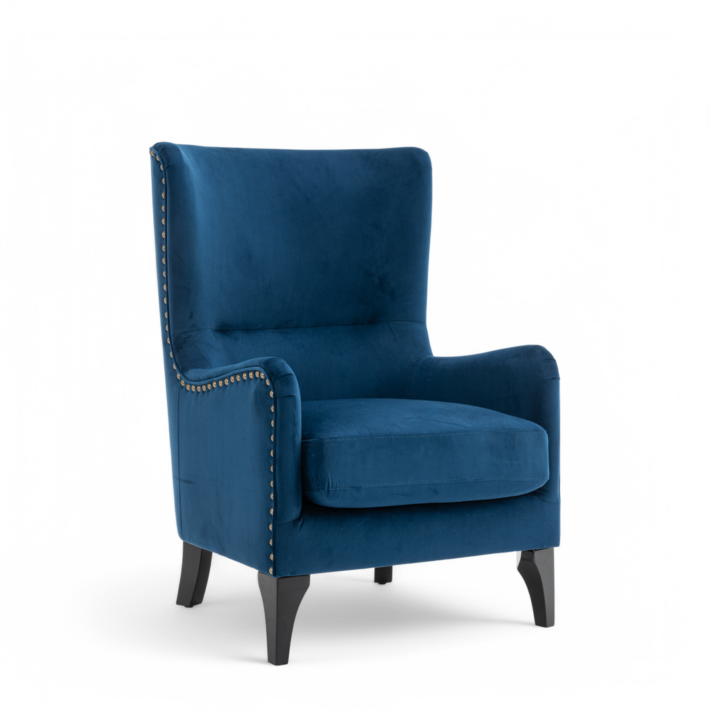 Velvet Blue Segovia Accent Chair Front Angle