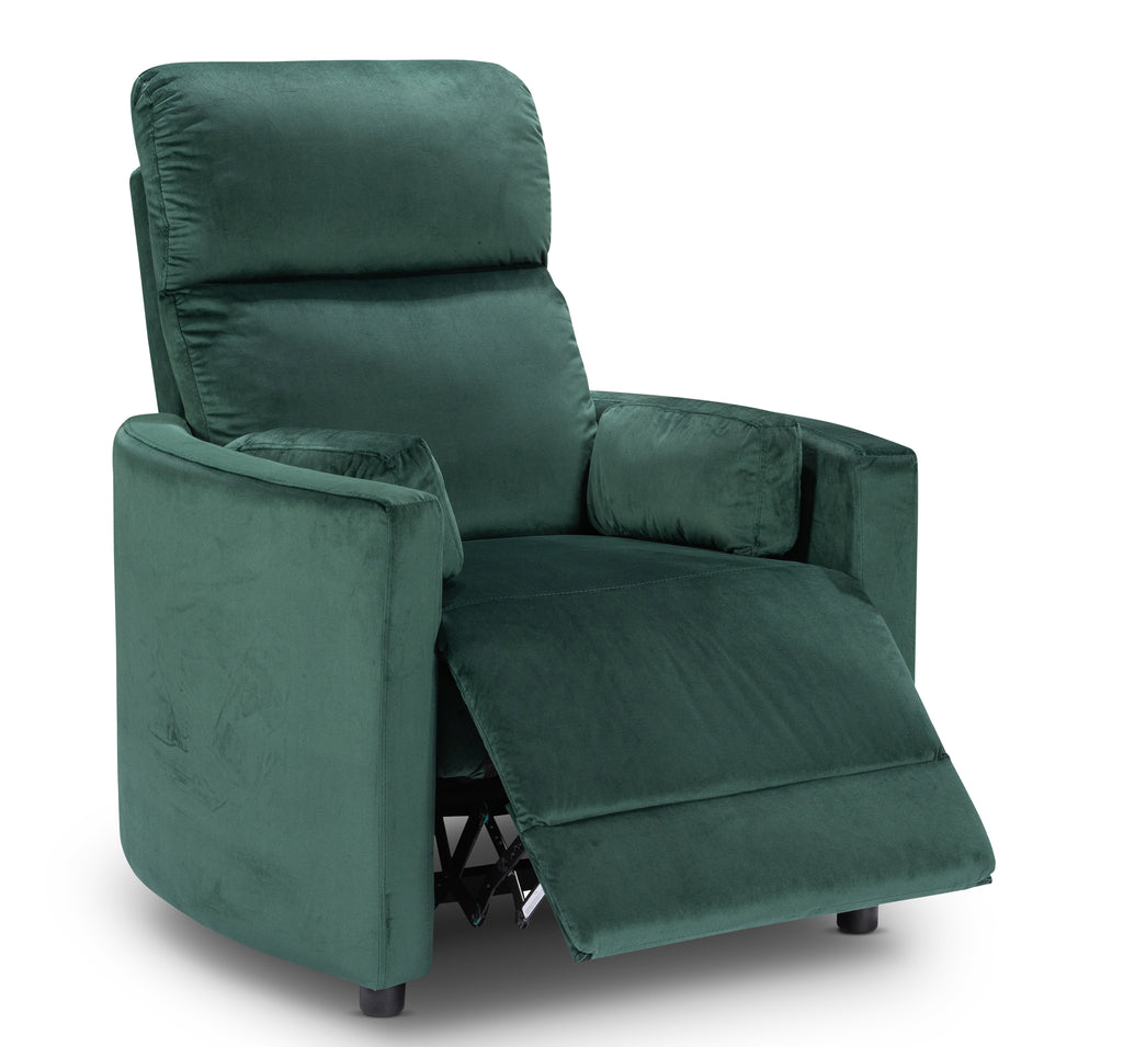 Velvet Bottle Green Margot Manual Recliner Chair Front Angle Reclined