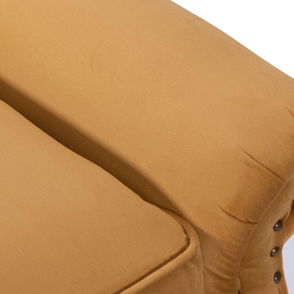 Velvet Gold Buttoned Carmona Wingback Recliner Chair Closeup