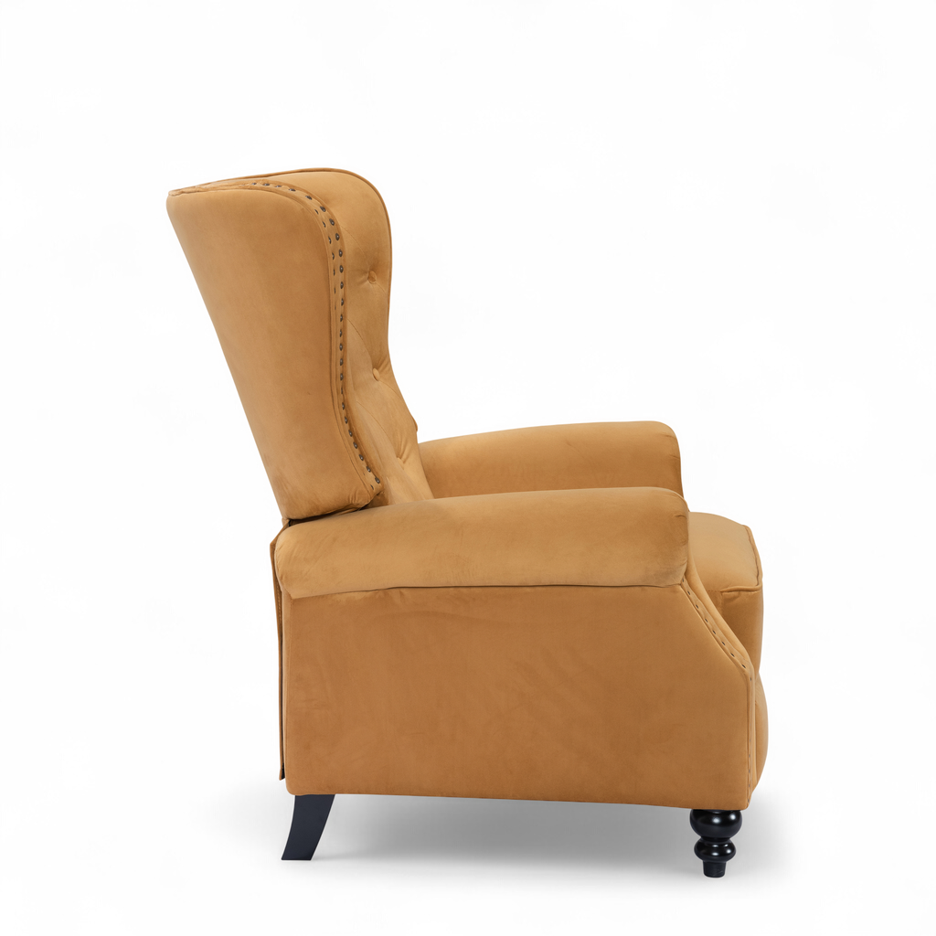 Velvet Gold Buttoned Carmona Wingback Recliner Chair Side
