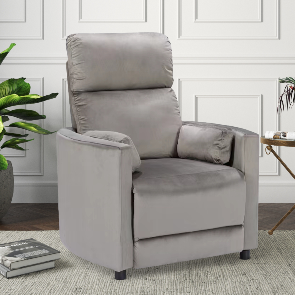 Velvet Light Grey Margot Manual Recliner Chair