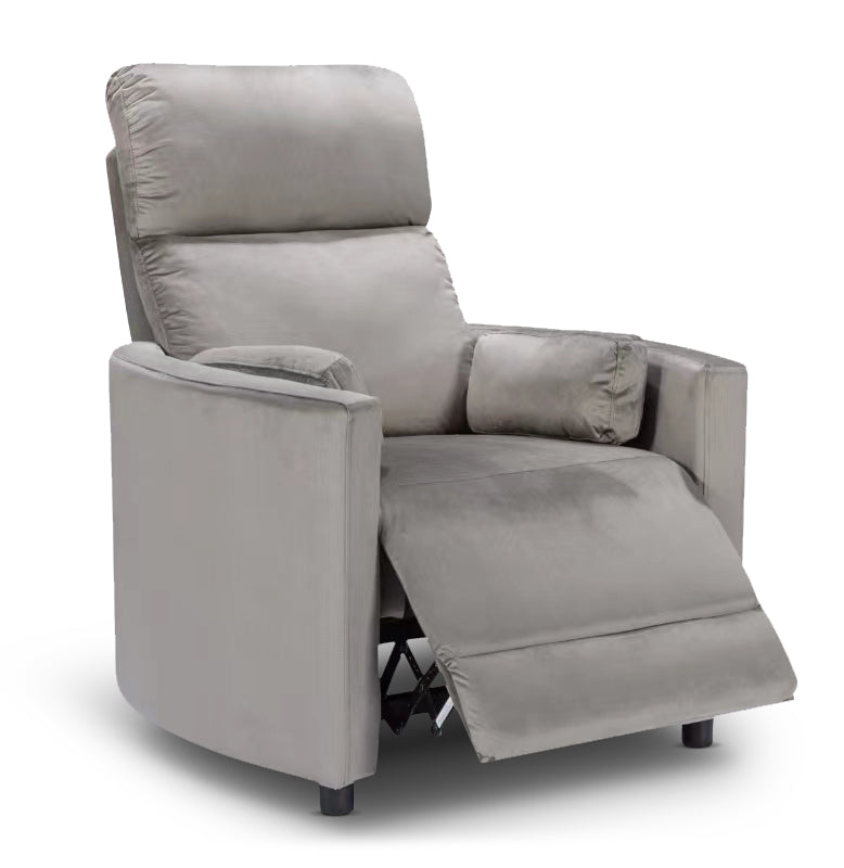 Velvet Light Grey Margot Manual Recliner Chair Front Angle Reclined