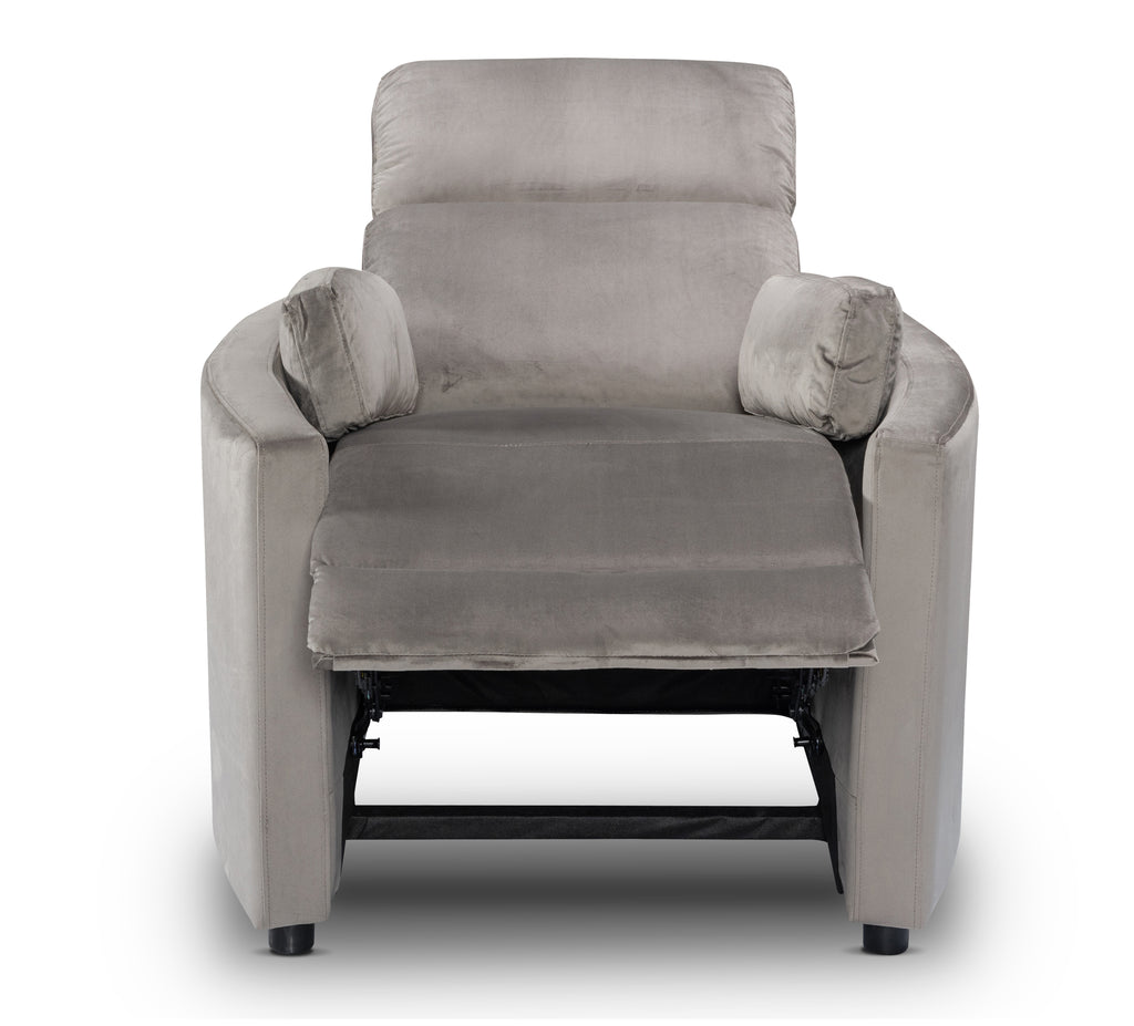 Velvet Light Grey Margot Manual Recliner Chair Front Reclined