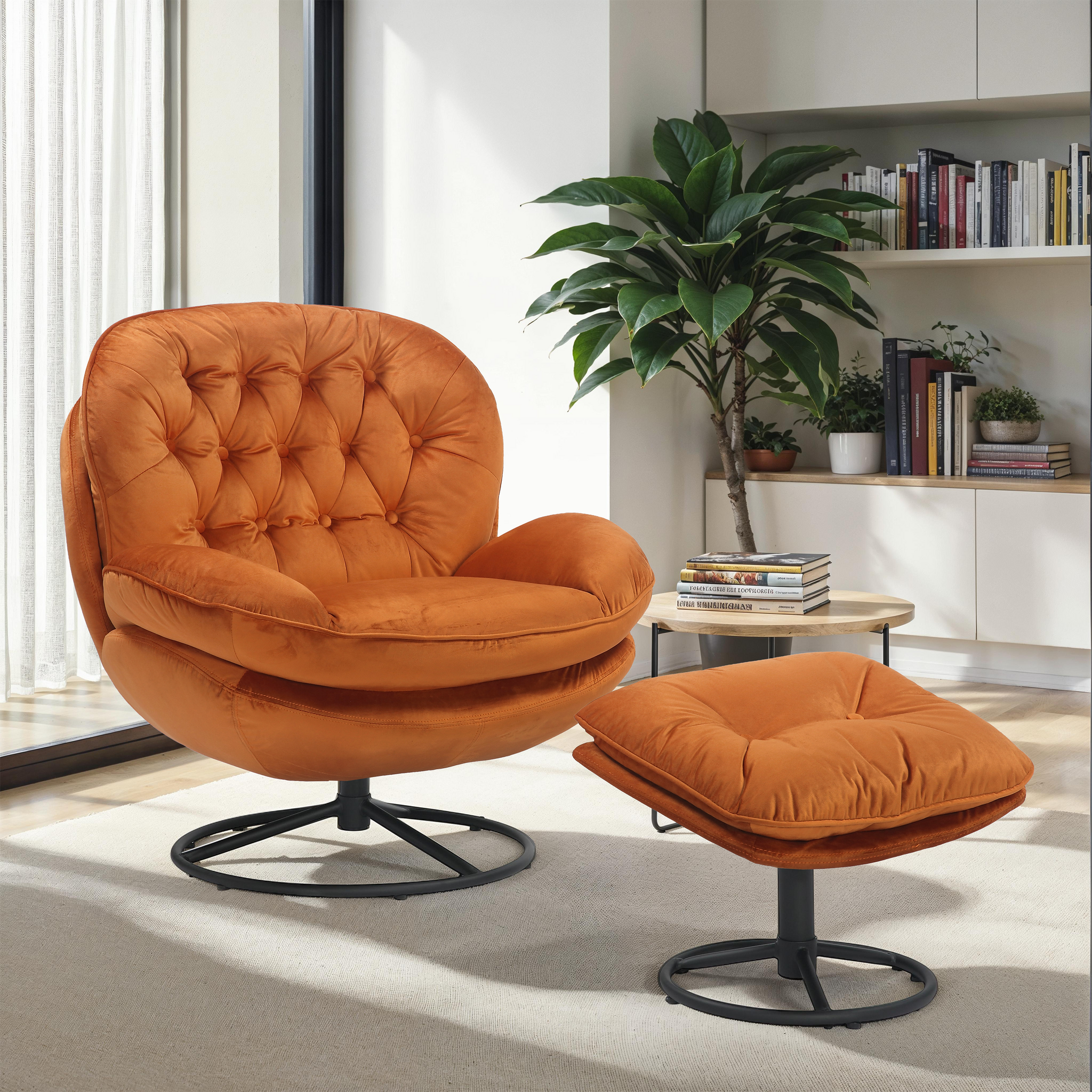 Velvet Orange Azura Swivel Accent Chair with Footstool – Stunning