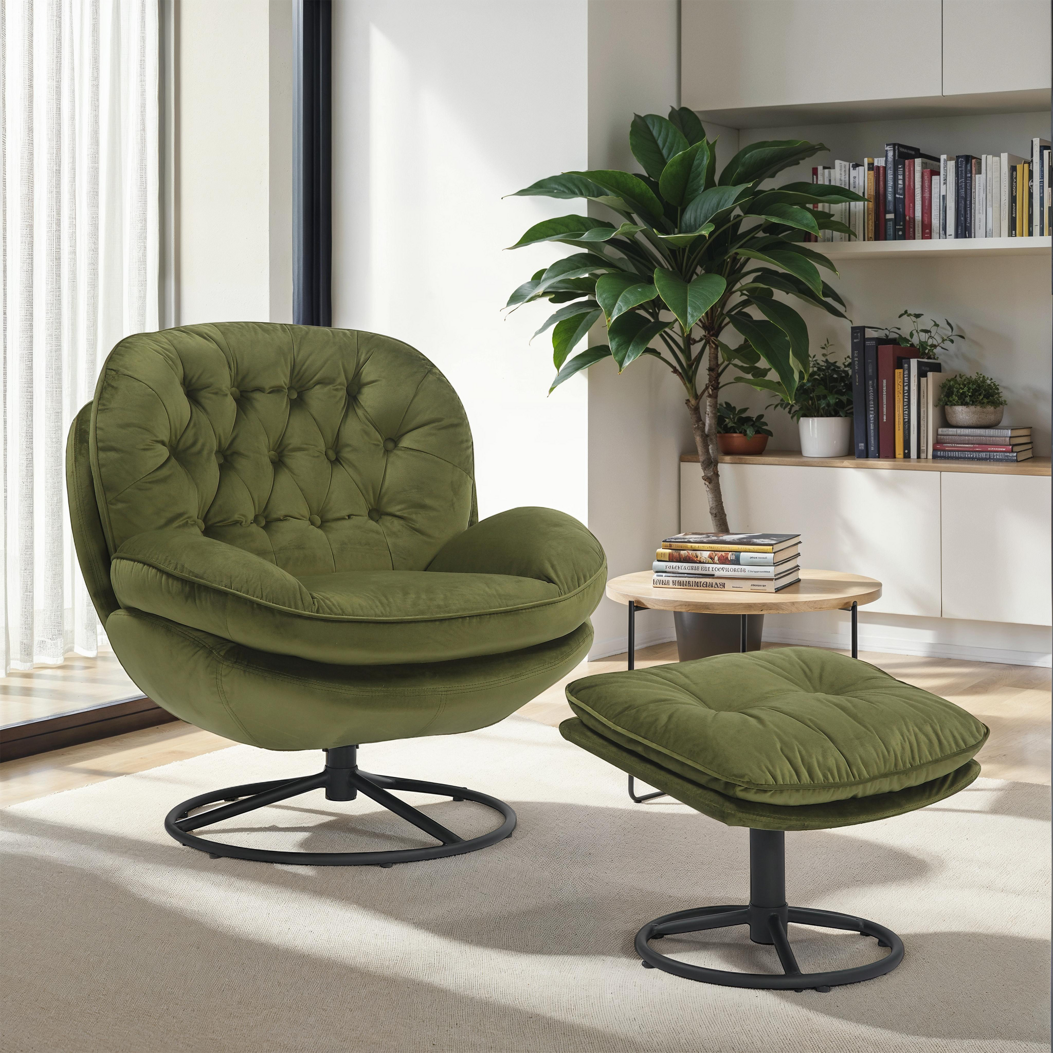 Velvet Sage Green Azura Swivel Accent Chair with Footstool
