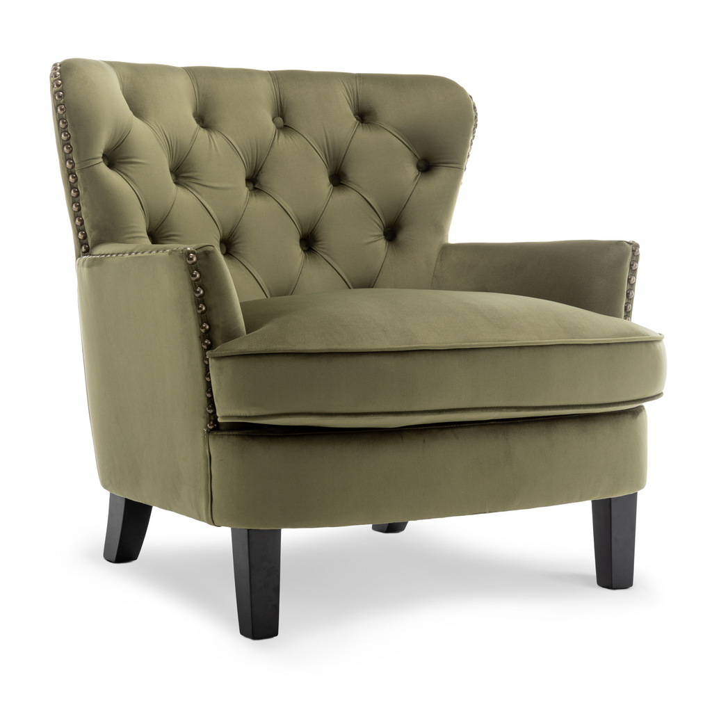 Velvet Sage Green Buttoned Ava Accent Chair