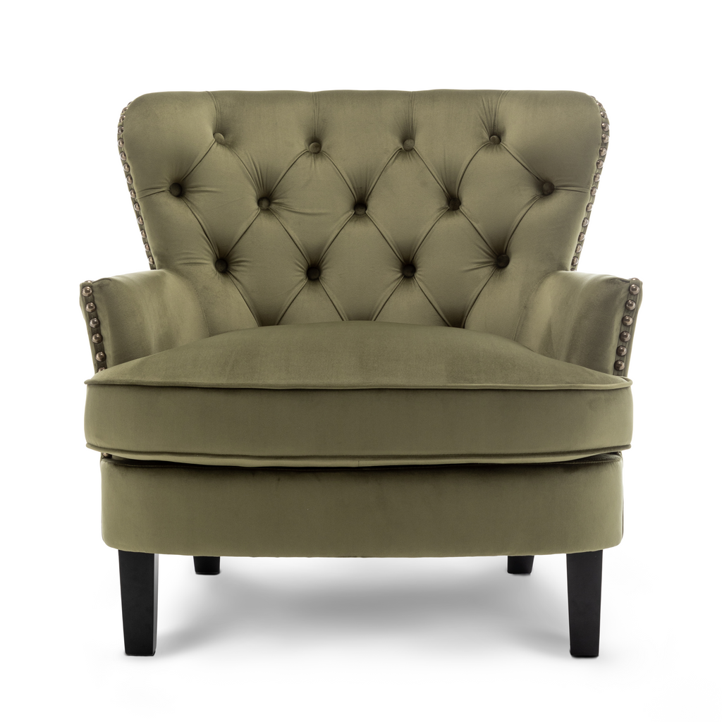 Velvet Sage Green Buttoned Ava Accent Chair