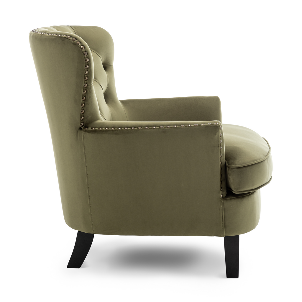 Velvet Sage Green Buttoned Ava Accent Chair