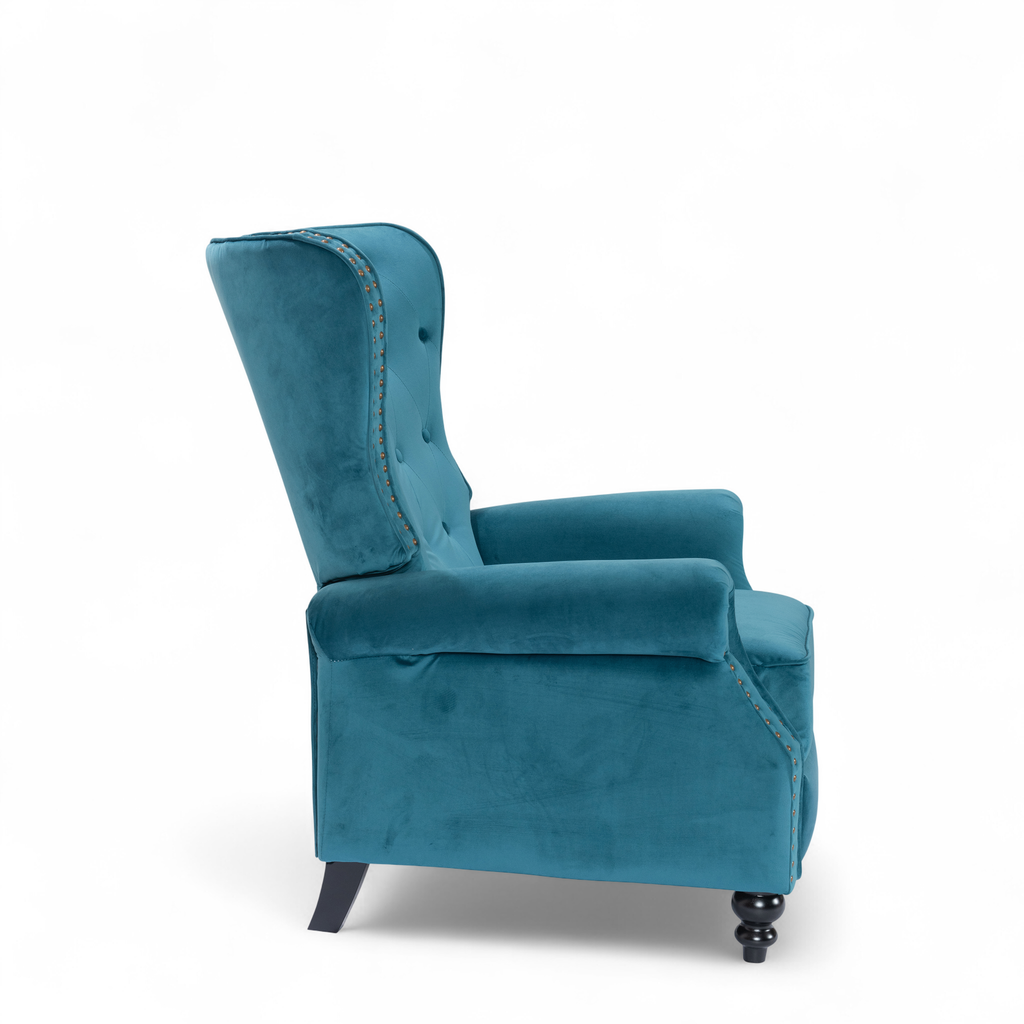 Velvet Teal Buttoned Carmona Wingback Recliner Chair Side
