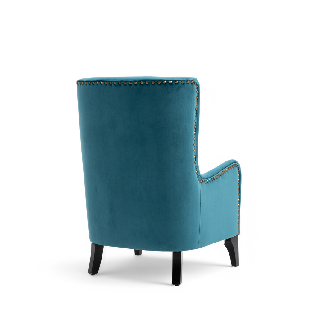 Velvet Teal Segovia Accent Wingback Chair Back Angle