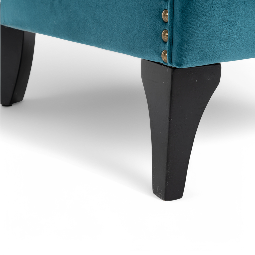 Velvet Teal Segovia Accent Wingback Chair Closeup Wooden black leg