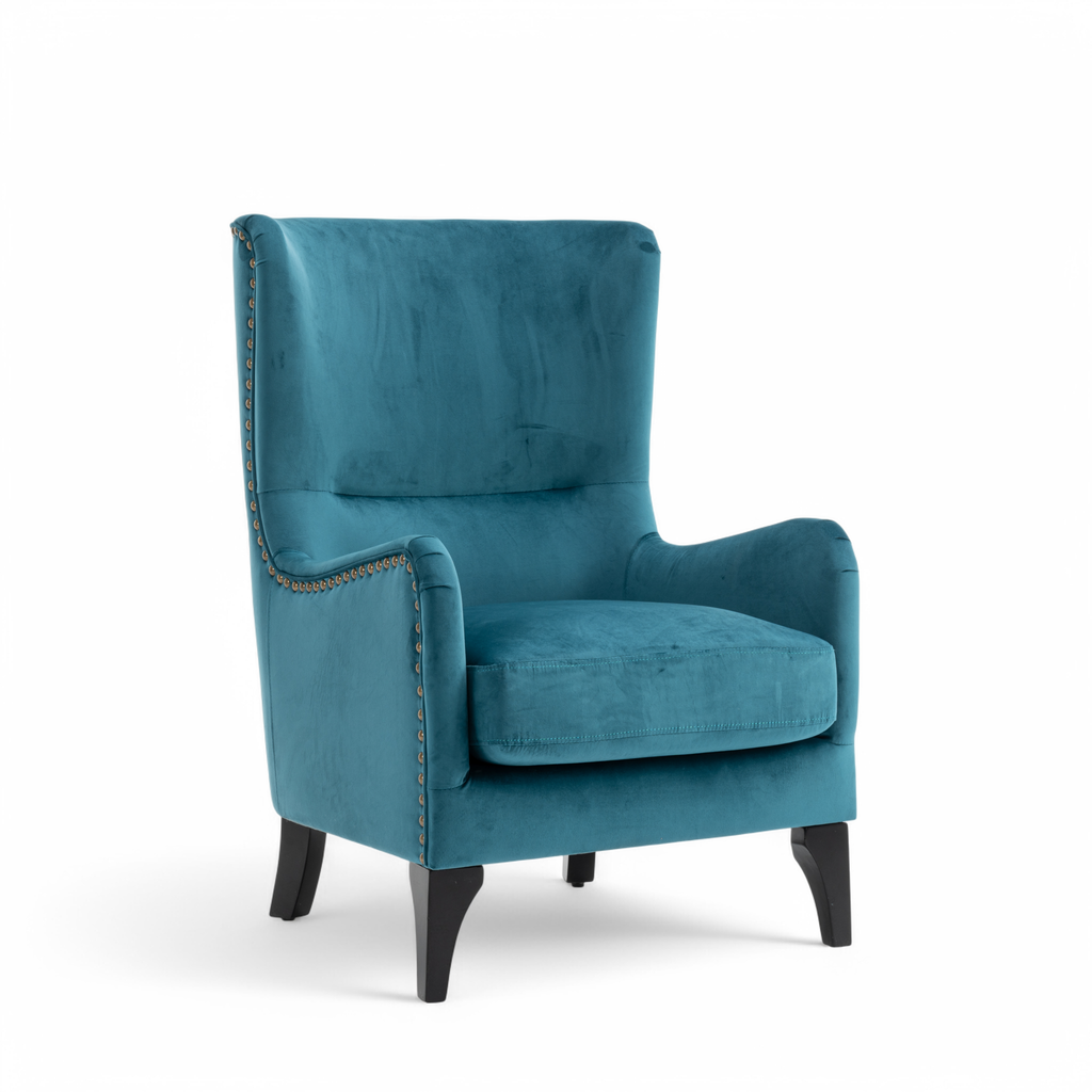 Velvet Teal Segovia Accent Wingback Chair Front Angle