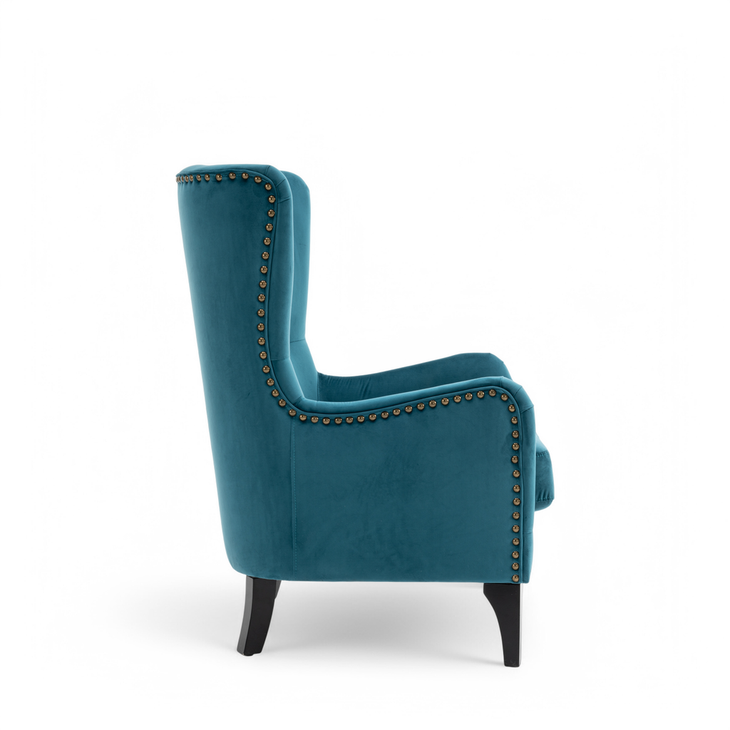 Velvet Teal Segovia Accent Wingback Chair Side