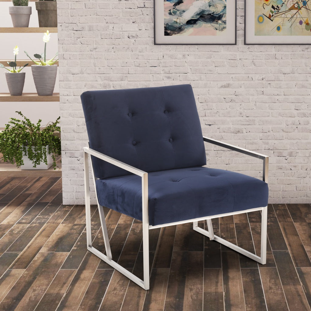 Velvet Navy Blue Antonella Stylish Retro Occasional Chair  - Smaller Size