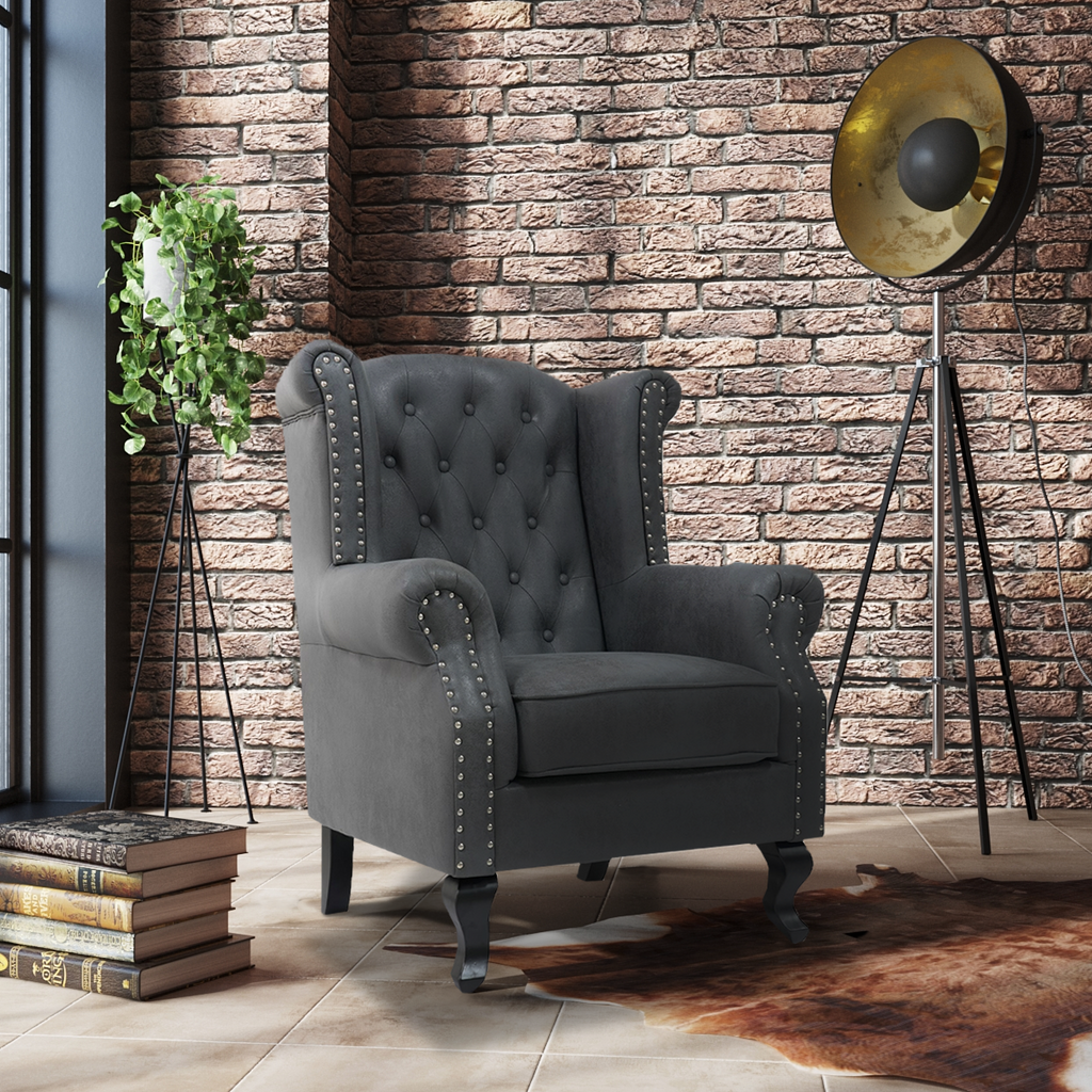 Genuine leather online wingback chair