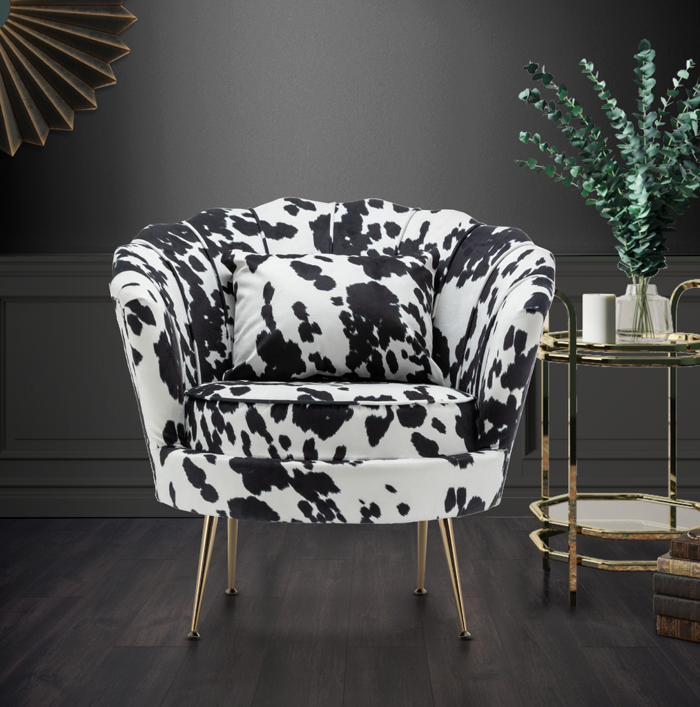 Fabric Cow Print Daisy Accent Chair