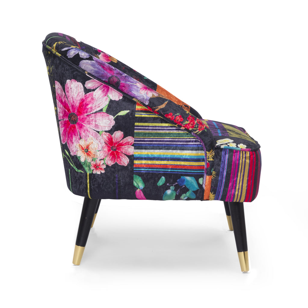 Fabric Black Patchwork Kensington Slipper Accent Chair