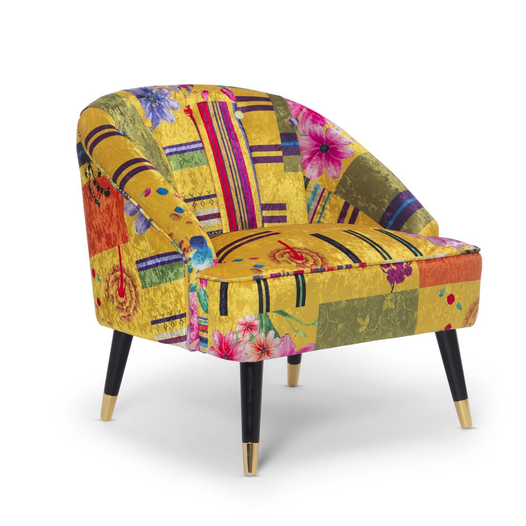 Fabric Gold Patchwork Kensington Slipper Accent Chair