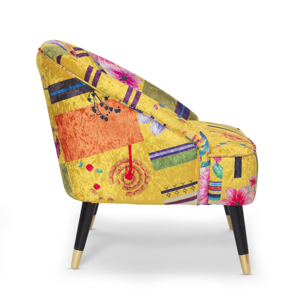 Fabric Gold Patchwork Kensington Slipper Accent Chair