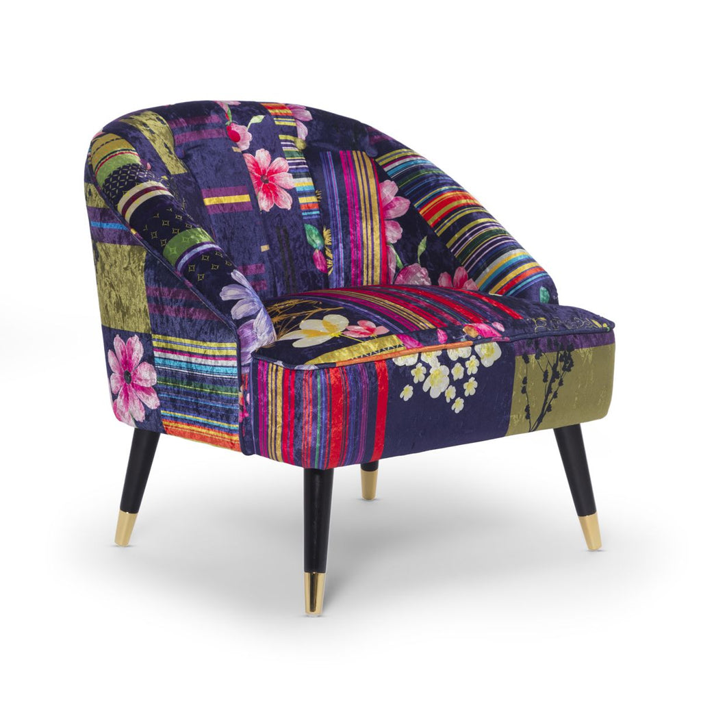 Fabric Purple Patchwork Kensington Slipper Accent Chair