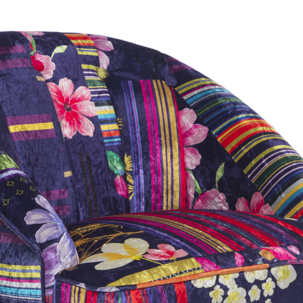 Fabric Purple Patchwork Kensington Slipper Accent Chair
