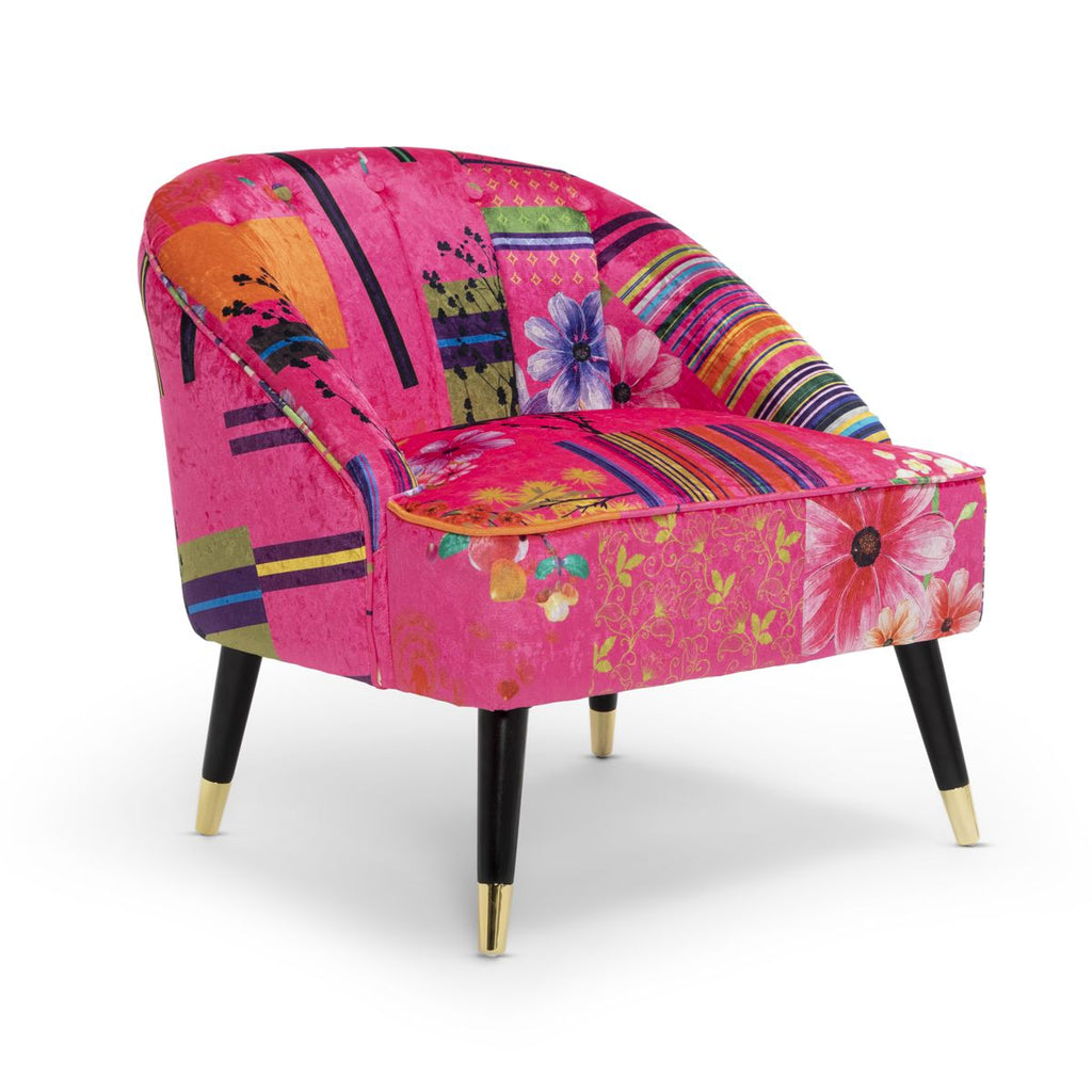 Fabric Pink Patchwork Kensington Slipper Accent Chair