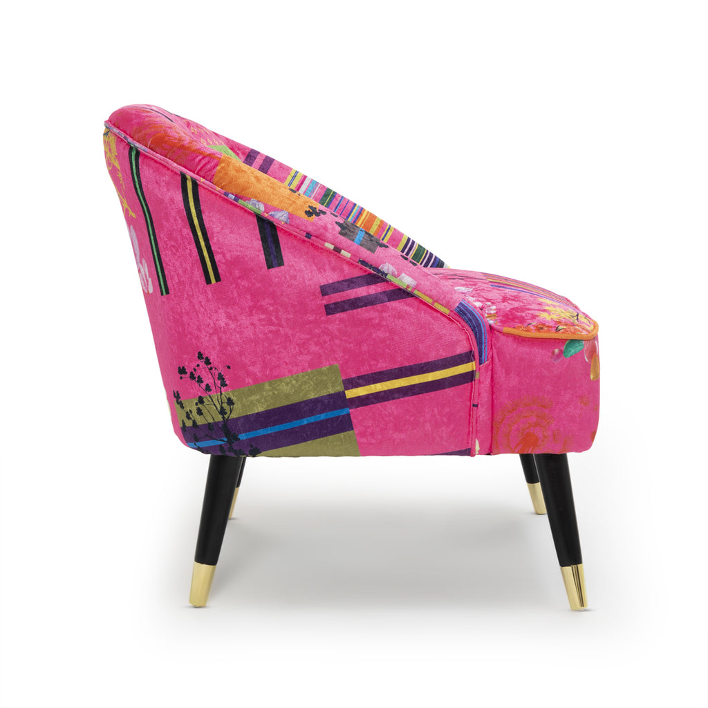 Fabric Pink Patchwork Kensington Slipper Accent Chair