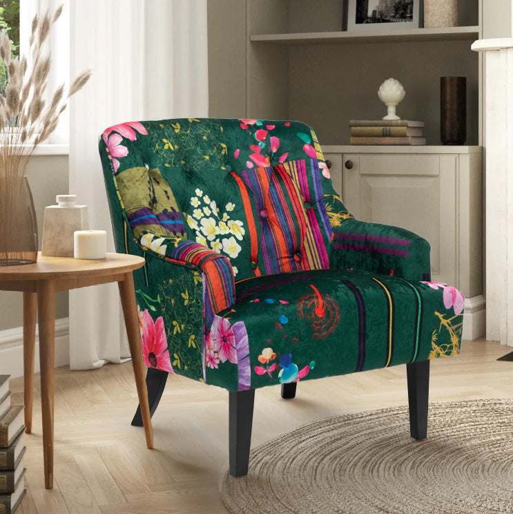 Fabric Green Patchwork Lydia Accent Chair โ Stunning Chairs