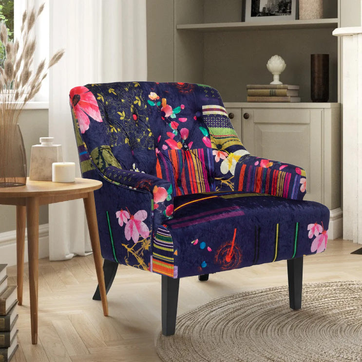 Fabric Purple Patchwork Lydia Accent Chair – Stunning Chairs