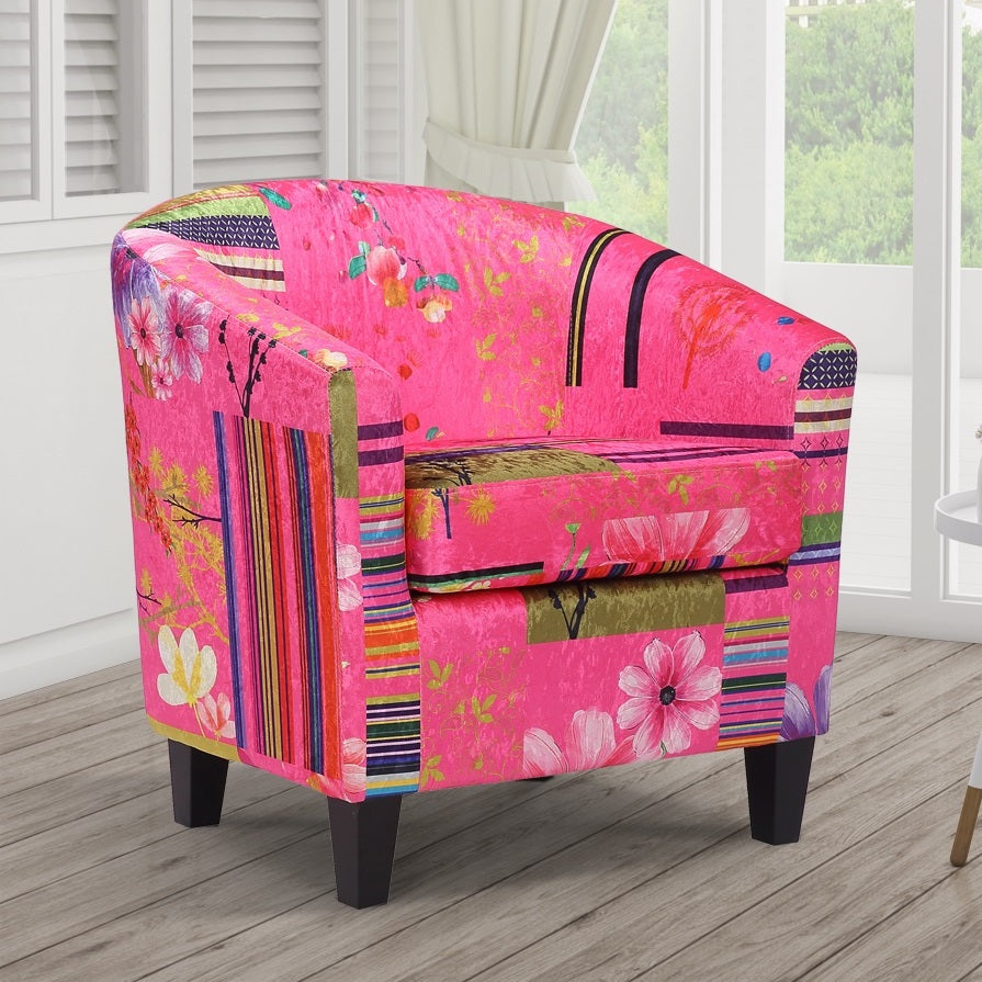 Fabric Pink Patchwork Tricia Tub Chair โ Stunning Chairs
