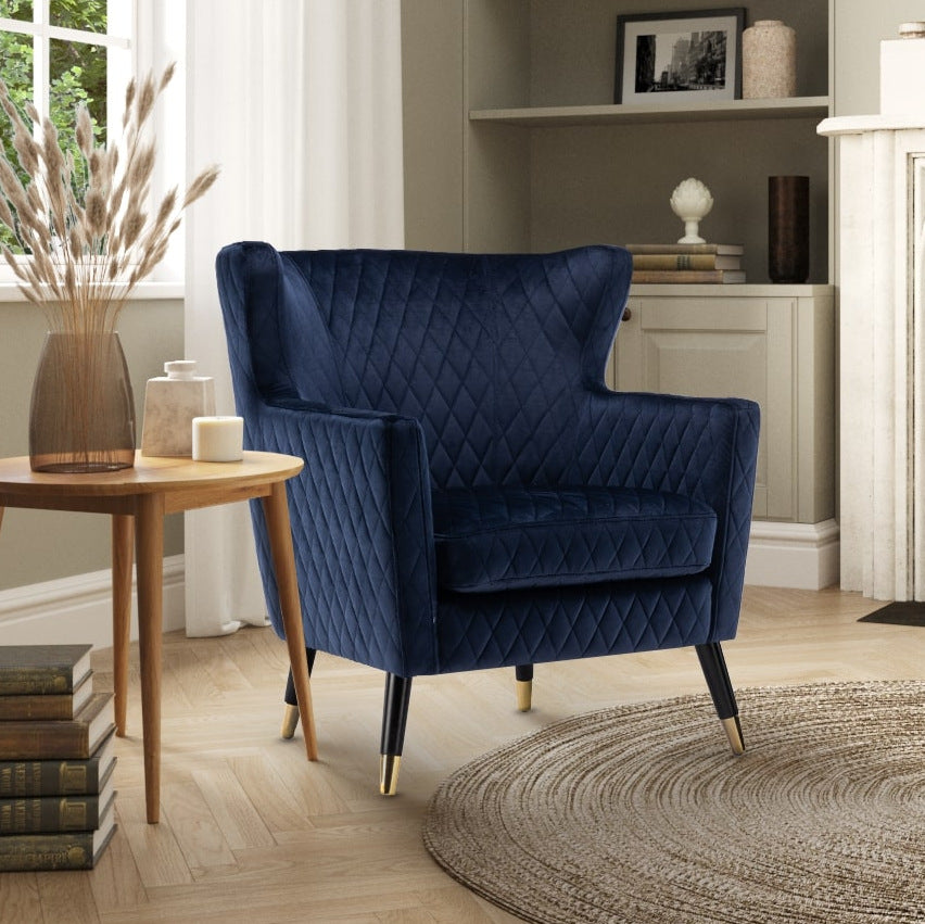 Velvet Navy Blue Alessia Accent Chair – Stunning Chairs