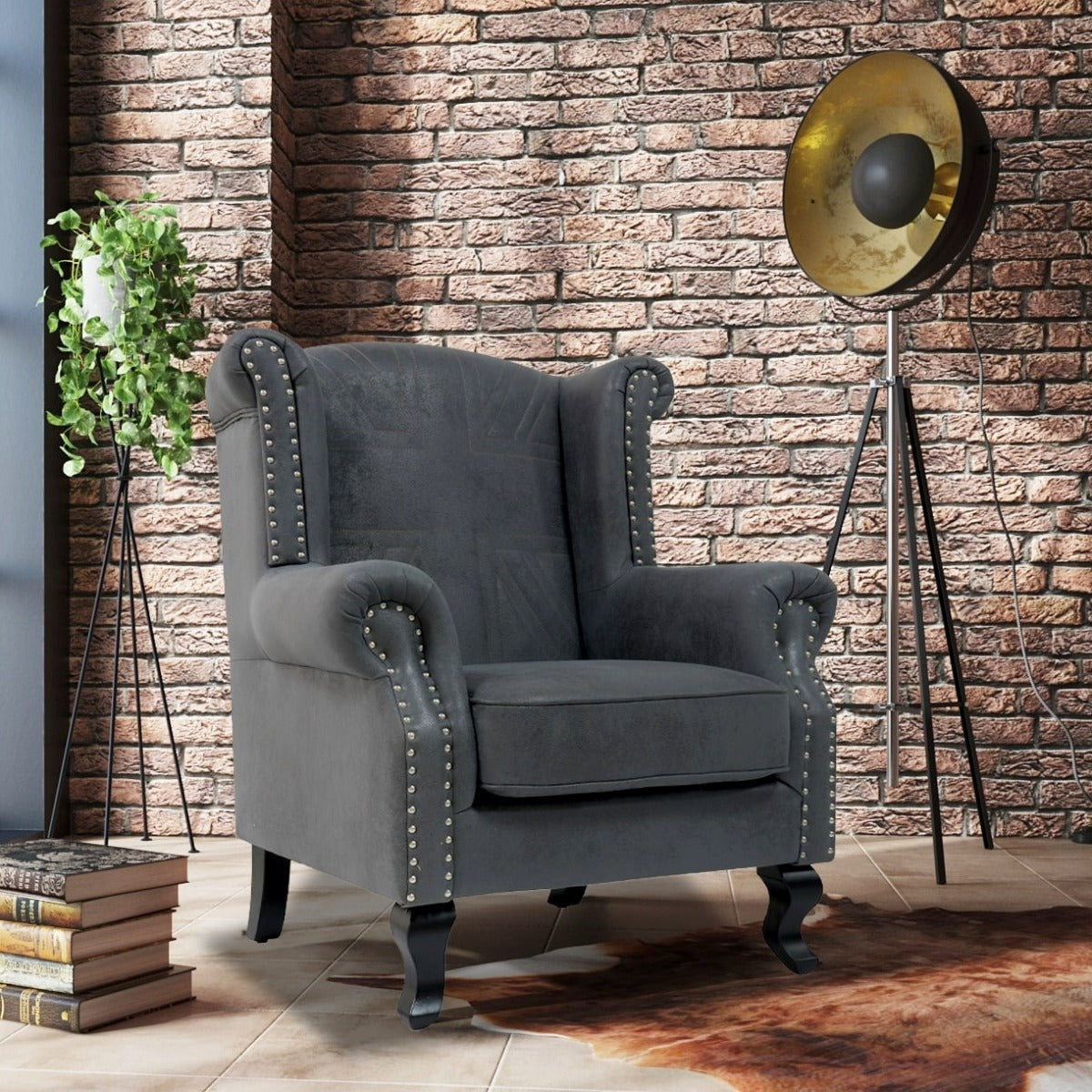 Steve Silver Charcoal High Wingback Accent Chair Faux Leather