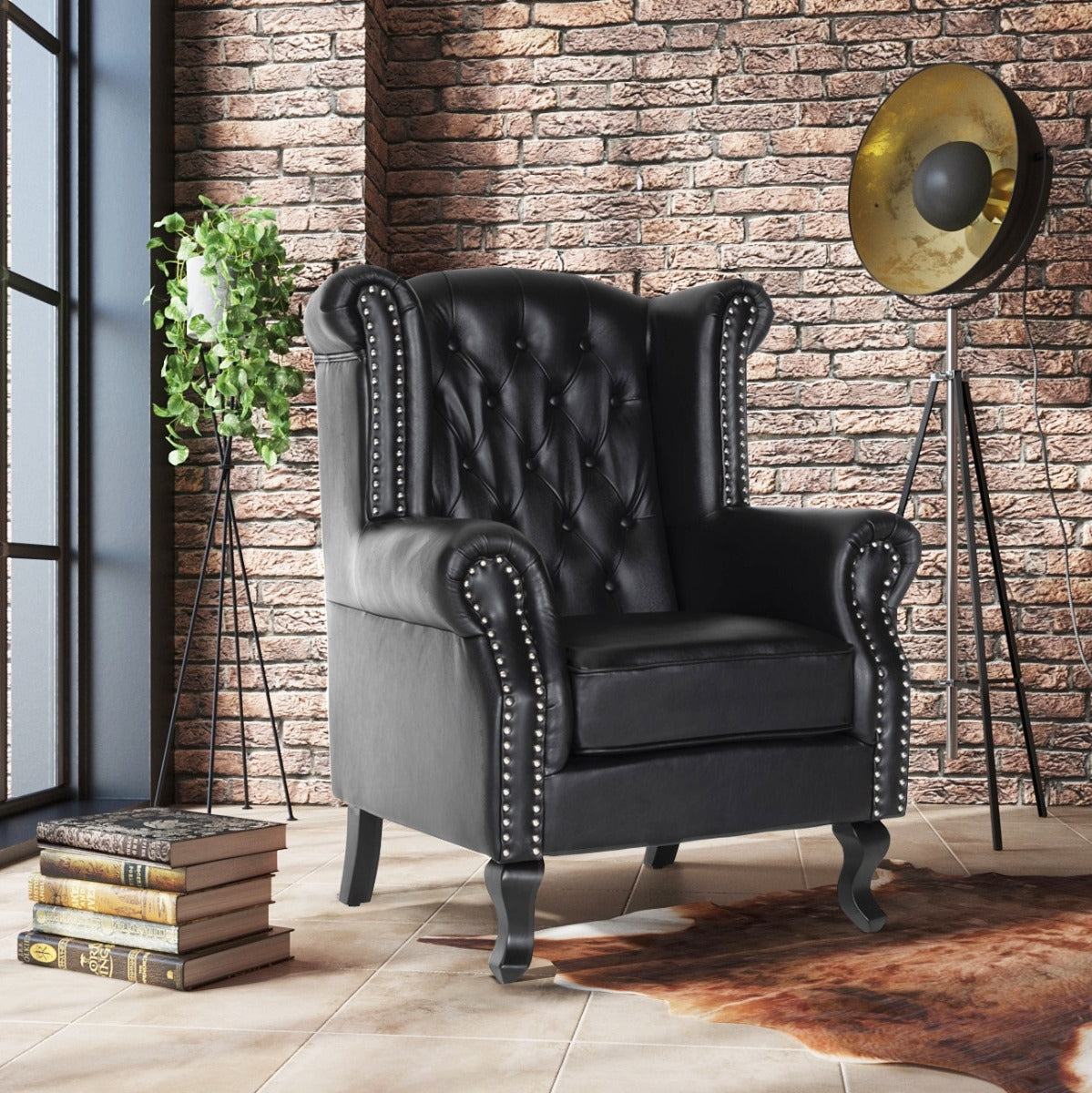 Leather Wingback Fireside Chair Wingback Chair In Lena Brandy