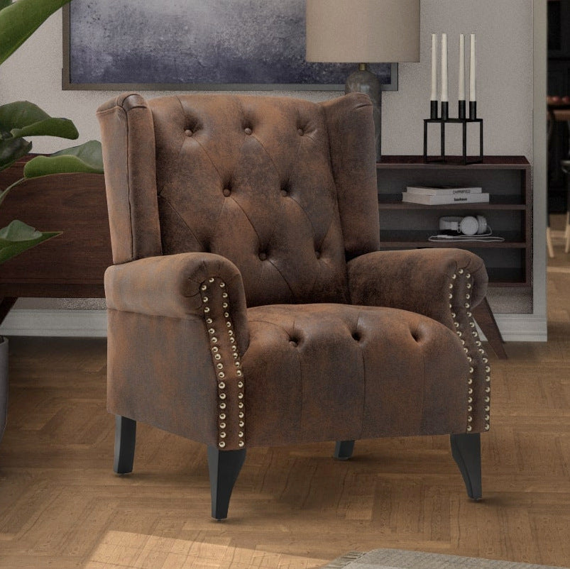Ottoman Faux Leather Wing Chair Faux Leather Suede Brown