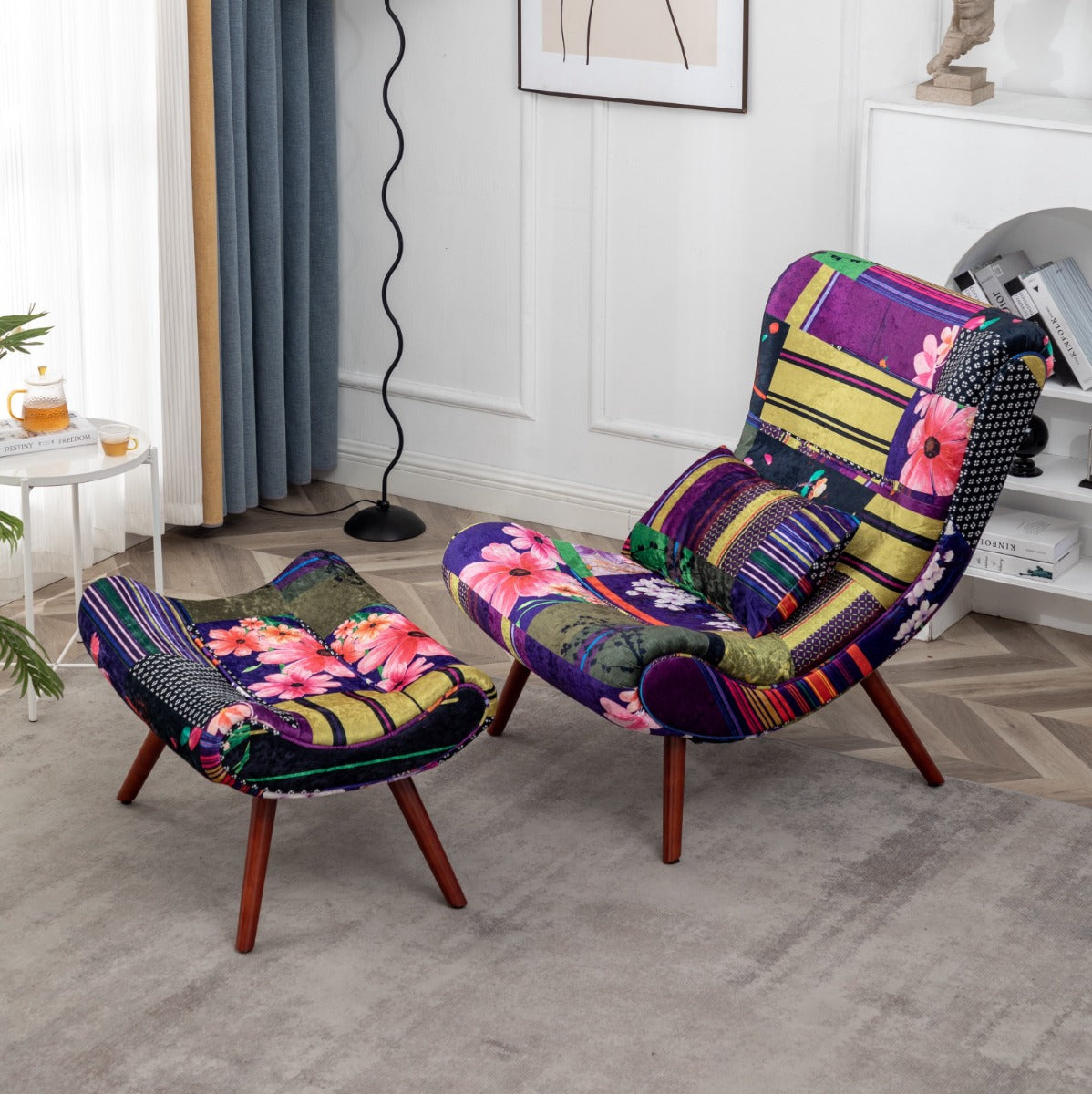 Fabric Patchwork Katia Accent Chair with Footstool – Stunning Chairs