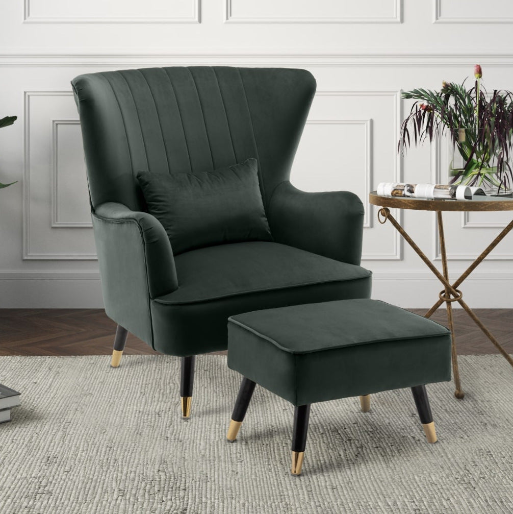 Green chair with footstool sales