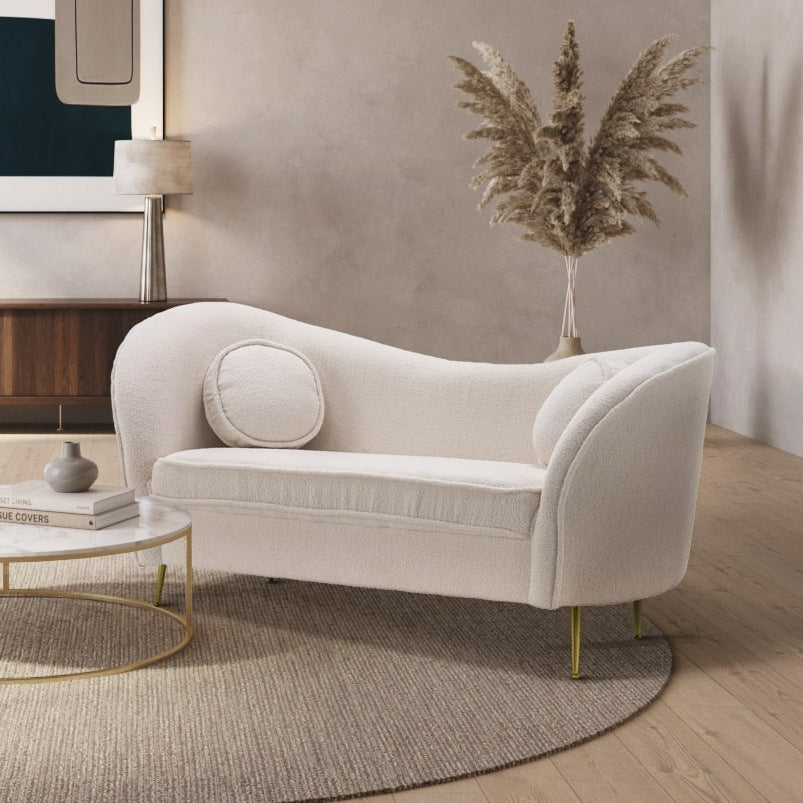 Teddy Boucle Fabric White 2 Seat Sofia Accent Chair